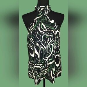 NWT Heartloom Sleeveless Blouse Marbled Sz L Lined Halter Top Collar Q-3